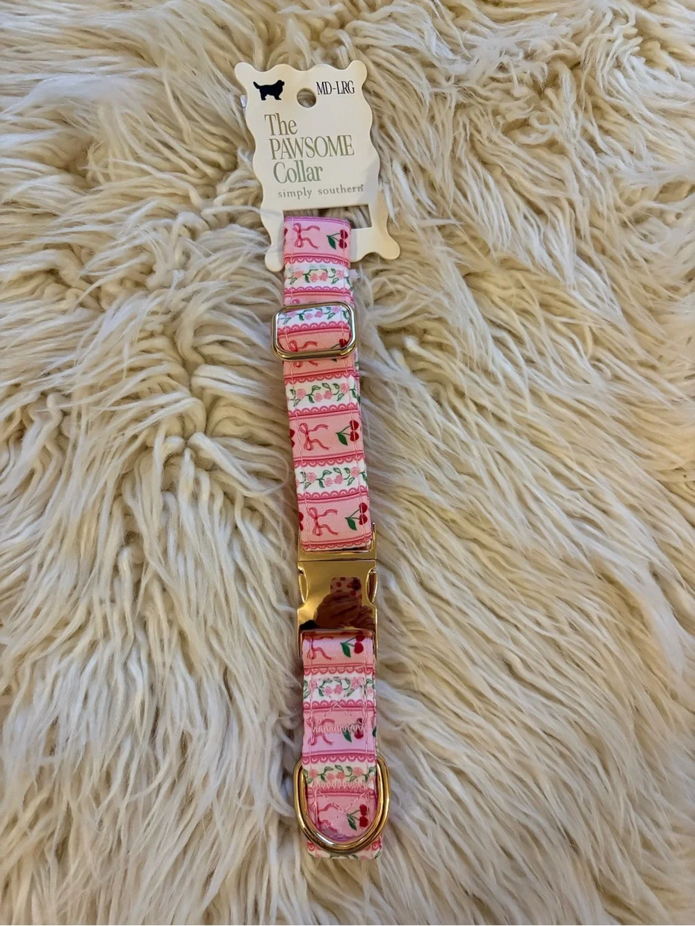 Simply Southern The Pawsome Pet Collar Pink Cherries & Bows Med - Large Dog